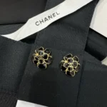 Chanel Women Stud Earrings Metal & Resin Golden & Black ABH302