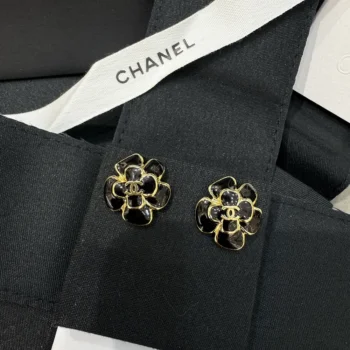 Chanel Women Stud Earrings Metal & Resin Golden & Black ABH302