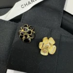 Chanel Women Stud Earrings Metal & Resin Golden & Black ABH302