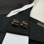 Chanel Women Stud Earrings Metal & Resin Golden & Black ABH302
