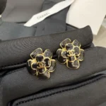 Chanel Women Stud Earrings Metal & Resin Golden & Black ABH302