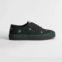Dior Unisex Saltwind Sneaker Black Cotton Embroidered with Bright Green Dior Clover Motif