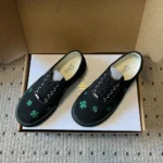 Dior Unisex Saltwind Sneaker Black Cotton Embroidered with Bright Green Dior Clover Motif