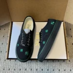 Dior Unisex Saltwind Sneaker Black Cotton Embroidered with Bright Green Dior Clover Motif