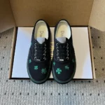 Dior Unisex Saltwind Sneaker Black Cotton Embroidered with Bright Green Dior Clover Motif