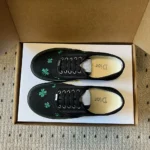 Dior Unisex Saltwind Sneaker Black Cotton Embroidered with Bright Green Dior Clover Motif