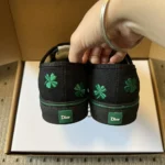 Dior Unisex Saltwind Sneaker Black Cotton Embroidered with Bright Green Dior Clover Motif
