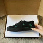 Dior Unisex Saltwind Sneaker Black Cotton Embroidered with Bright Green Dior Clover Motif