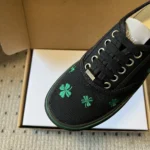 Dior Unisex Saltwind Sneaker Black Cotton Embroidered with Bright Green Dior Clover Motif