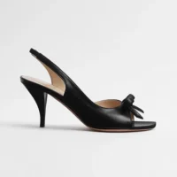 Dior Women Bow Heeled Slingback Sandal Black Lambskin KCO632LAB