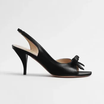 Dior Women Bow Heeled Slingback Sandal Black Lambskin KCO632LAB