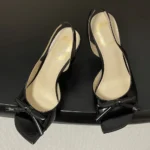 Dior Women Bow Heeled Slingback Sandal Black Lambskin KCO632LAB