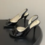 Dior Women Bow Heeled Slingback Sandal Black Lambskin KCO632LAB