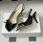 Dior Women Bow Heeled Slingback Sandal Black Lambskin KCO632LAB