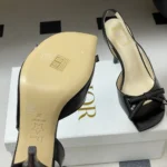 Dior Women Bow Heeled Slingback Sandal Black Lambskin KCO632LAB