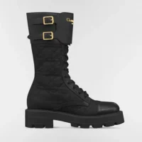 Dior Women D-Trap Ankle Boot Black Calfskin and Nylon with Embroidered Cannage Motif