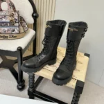 Dior Women D-Trap Ankle Boot Black Calfskin and Nylon with Embroidered Cannage Motif