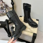 Dior Women D-Trap Ankle Boot Black Calfskin and Nylon with Embroidered Cannage Motif