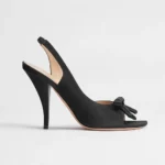 Dior Women Dior Bow Heeled Slingback Sandal Black Satin KCO579SAT
