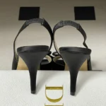 Dior Women Dior Bow Heeled Slingback Sandal Black Satin KCO579SAT