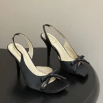 Dior Women Dior Bow Heeled Slingback Sandal Black Satin KCO579SAT