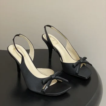 Dior Women Dior Bow Heeled Slingback Sandal Black Satin KCO579SAT