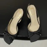 Dior Women Dior Bow Heeled Slingback Sandal Black Satin KCO579SAT