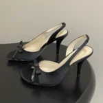 Dior Women Dior Bow Heeled Slingback Sandal Black Satin KCO579SAT