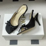 Dior Women Dior Bow Heeled Slingback Sandal Black Satin KCO579SAT