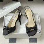 Dior Women Dior Bow Heeled Slingback Sandal Black Satin KCO579SAT