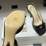Dior Women Dior Bow Heeled Slingback Sandal Black Satin KCO579SAT