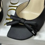 Dior Women Dior Bow Heeled Slingback Sandal Black Satin KCO579SAT