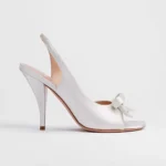 Dior Women Dior Bow Heeled Slingback Sandal White Satin KCO579SAT
