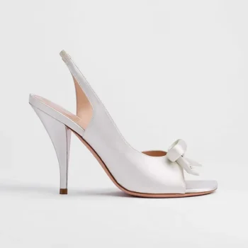 Dior Women Dior Bow Heeled Slingback Sandal White Satin KCO579SAT