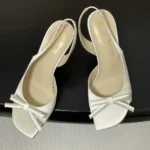 Dior Women Dior Bow Heeled Slingback Sandal White Satin KCO579SAT