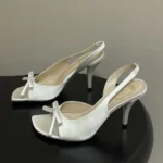 Dior Women Dior Bow Heeled Slingback Sandal White Satin KCO579SAT