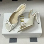 Dior Women Dior Bow Heeled Slingback Sandal White Satin KCO579SAT