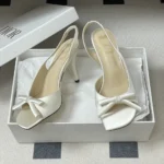 Dior Women Dior Bow Heeled Slingback Sandal White Satin KCO579SAT