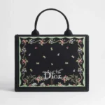 Dior Women Dioramour Medium Dior Book Tote with Strap Black Multicolor Revolution Flowers Embroidery