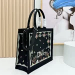 Dior Women Dioramour Medium Dior Book Tote with Strap Black Multicolor Revolution Flowers Embroidery