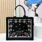 Dior Women Dioramour Medium Dior Book Tote with Strap Black Multicolor Revolution Flowers Embroidery