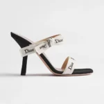 Dior Women Heeled Sandal with J'Adior Straps Black Embroidered Cotton KCO538NVADior Women Heeled Sandal with J'Adior Straps Black Embroidered Cotton KCO538NVA
