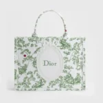 Dior Women Medium Dior Book Tote with Strap Green Multicolor Toile de Jouy Clover Embroidery