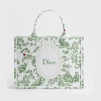 Dior Women Medium Dior Book Tote with Strap Green Multicolor Toile de Jouy Clover Embroidery