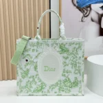 Dior Women Medium Dior Book Tote with Strap Green Multicolor Toile de Jouy Clover Embroidery