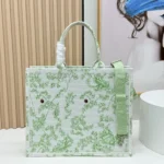 Dior Women Medium Dior Book Tote with Strap Green Multicolor Toile de Jouy Clover Embroidery - Image 3
