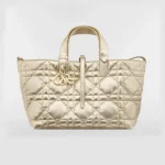 Dior Women Medium Dior Toujours Bag Metallic Gold-Tone Macrocannage Calfskin
