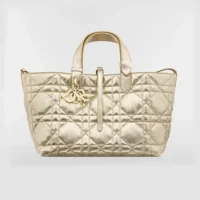 Dior Women Medium Dior Toujours Bag Metallic Gold-Tone Macrocannage Calfskin