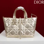 Dior Women Medium Dior Toujours Bag Metallic Gold-Tone Macrocannage Calfskin
