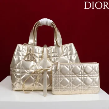 Dior Women Medium Dior Toujours Bag Metallic Gold-Tone Macrocannage Calfskin